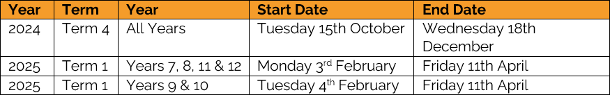 Term Timetable